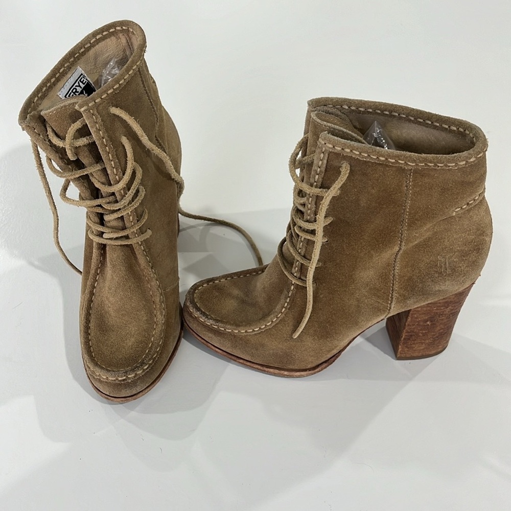 Frye Parker Moc Short Boot in Natural - Suede Laced Heeled Boots - Women’s 7